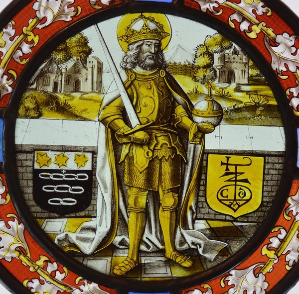 Karel de Grote met twee wapenschilden