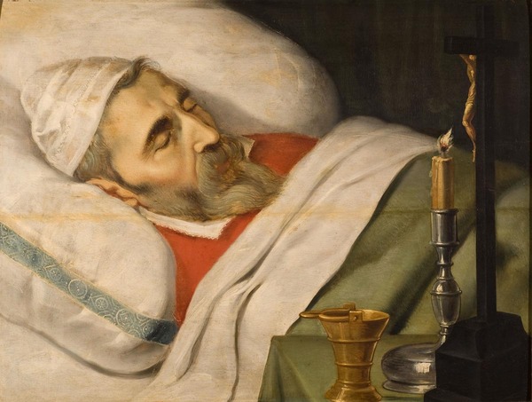 Portret van Justus Lipsius (1547-1606) op zijn doodsbed