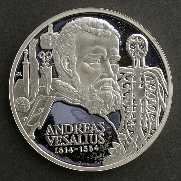 Portretpenning van Andreas Vesalius (1514-1564) in de reeks "Patrimonium van België"