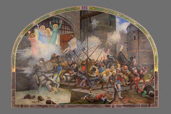 Les remparts de Louvain défendues par les étudiants, 1542