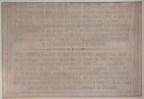 Memorial stone for the realization of two new institutes of the Special Schools for Engineers at Arenberg domain