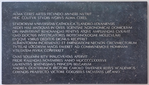 Memorial plate for the inauguration of the new wing of the Agricultural Institute in 1997